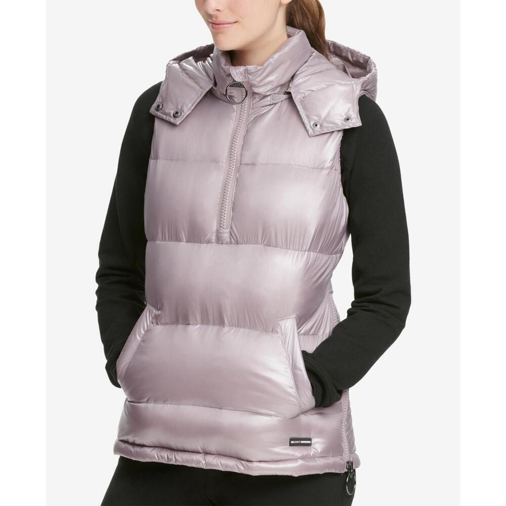 DKNY Womens Activewear Sport Quarter Zip Hooded Vest Size M
